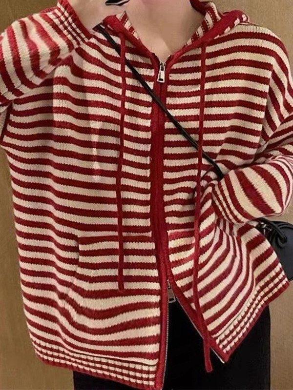 Mirla | Bekväm Randig Hoodie med Dragkedja-Eva Jonsson