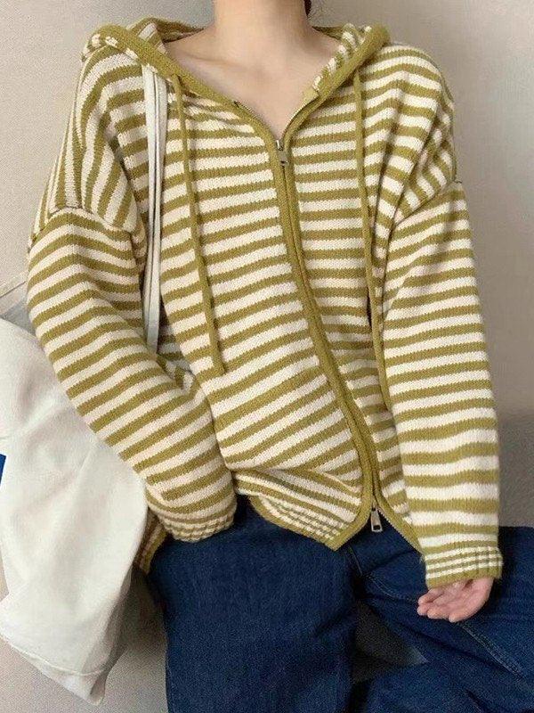 Mirla | Bekväm Randig Hoodie med Dragkedja-Eva Jonsson