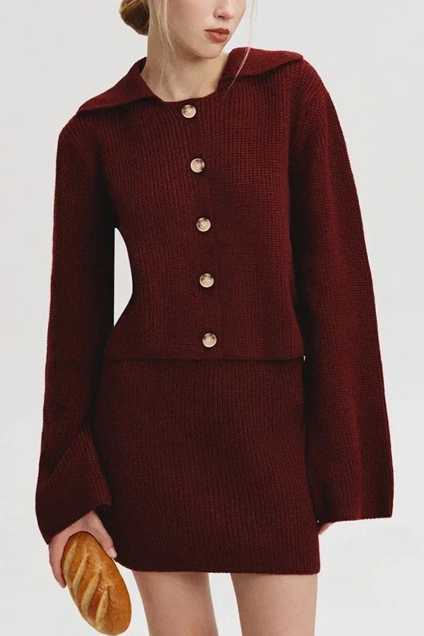 Mirla | Bekväm Stickad Cardigan och Avslappnad Minikjol-Set-Eva Jonsson
