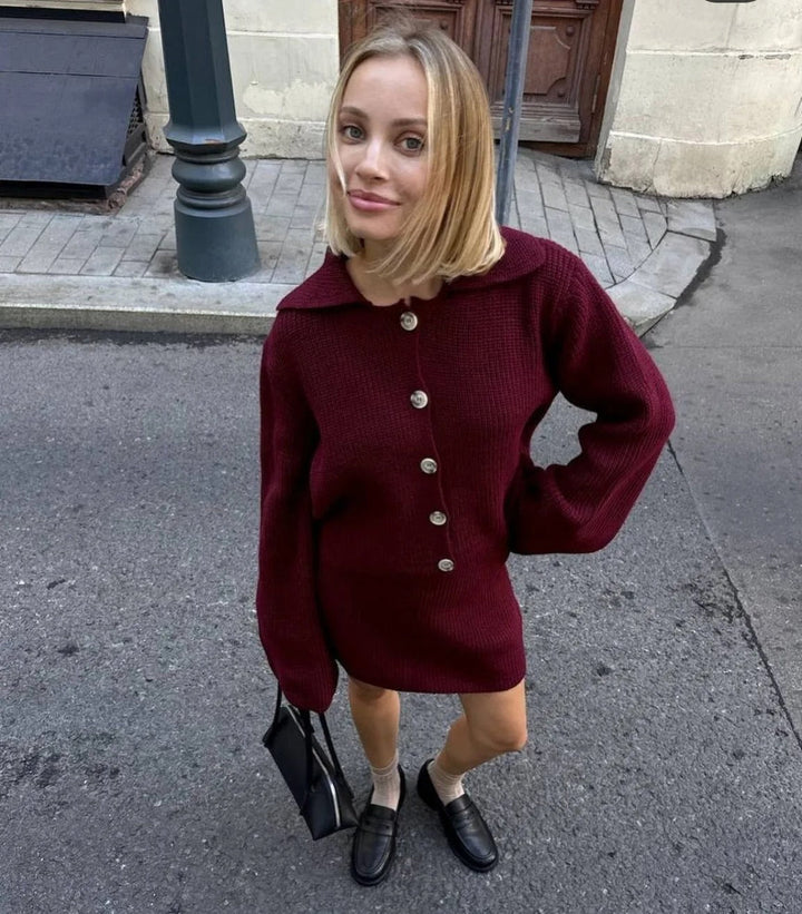 Mirla | Bekväm Stickad Cardigan och Avslappnad Minikjol-Set-Eva Jonsson