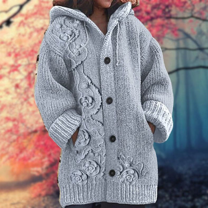 Mirla | Bekväm Stickad Katttryck Cardigan-Eva Jonsson