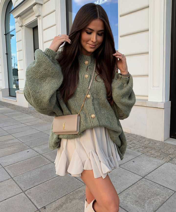 Mirla | Bekväm, Större Storlekar-Cardigan I Mjuk Khaki-Eva Jonsson