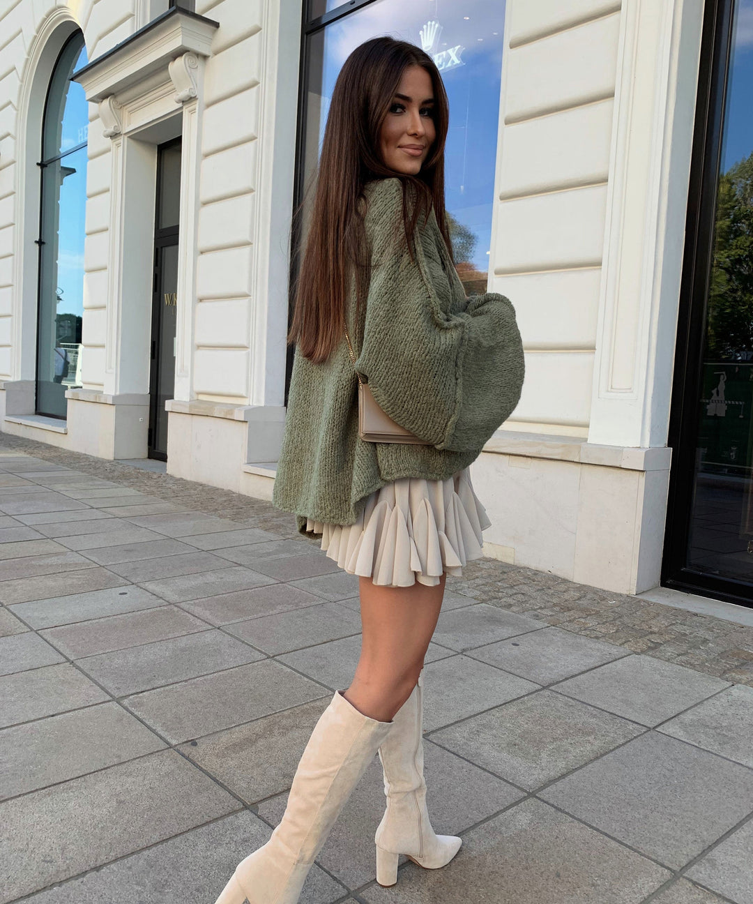 Mirla | Bekväm, Större Storlekar-Cardigan I Mjuk Khaki-Eva Jonsson