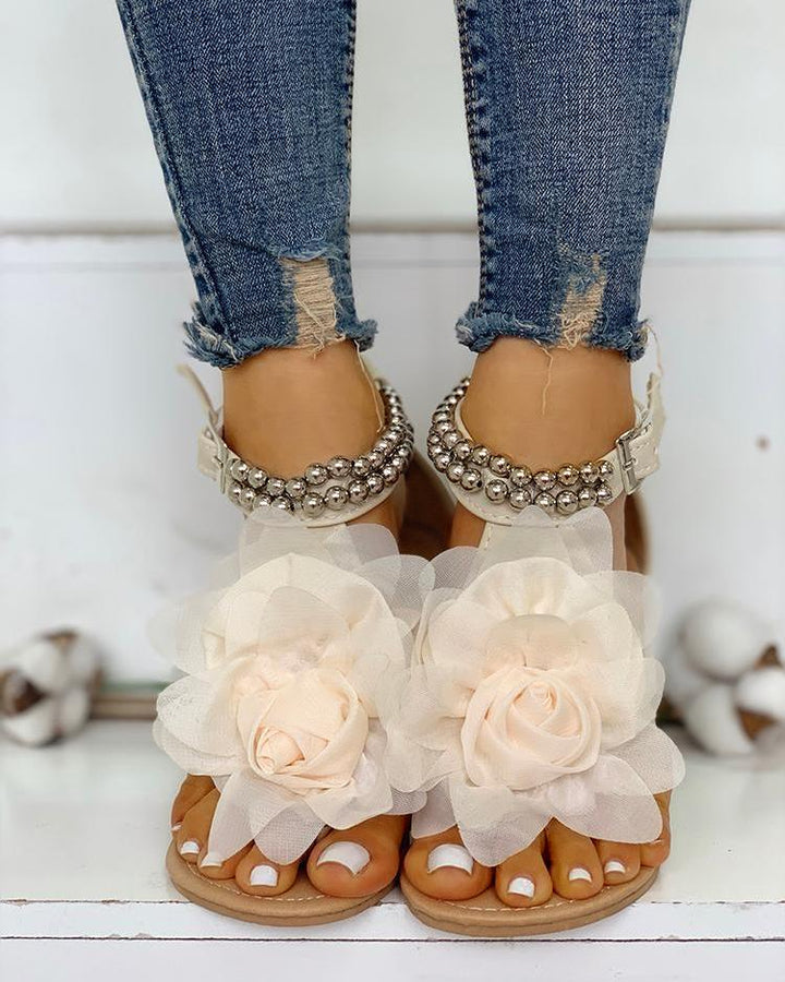 Mirla | Bekväma Blommörkade Remmar Platt Sandal-Eva Jonsson