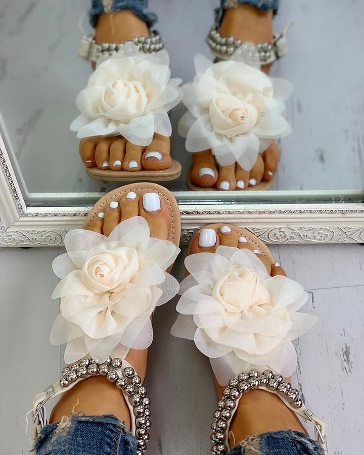 Mirla | Bekväma Blommörkade Remmar Platt Sandal-Eva Jonsson