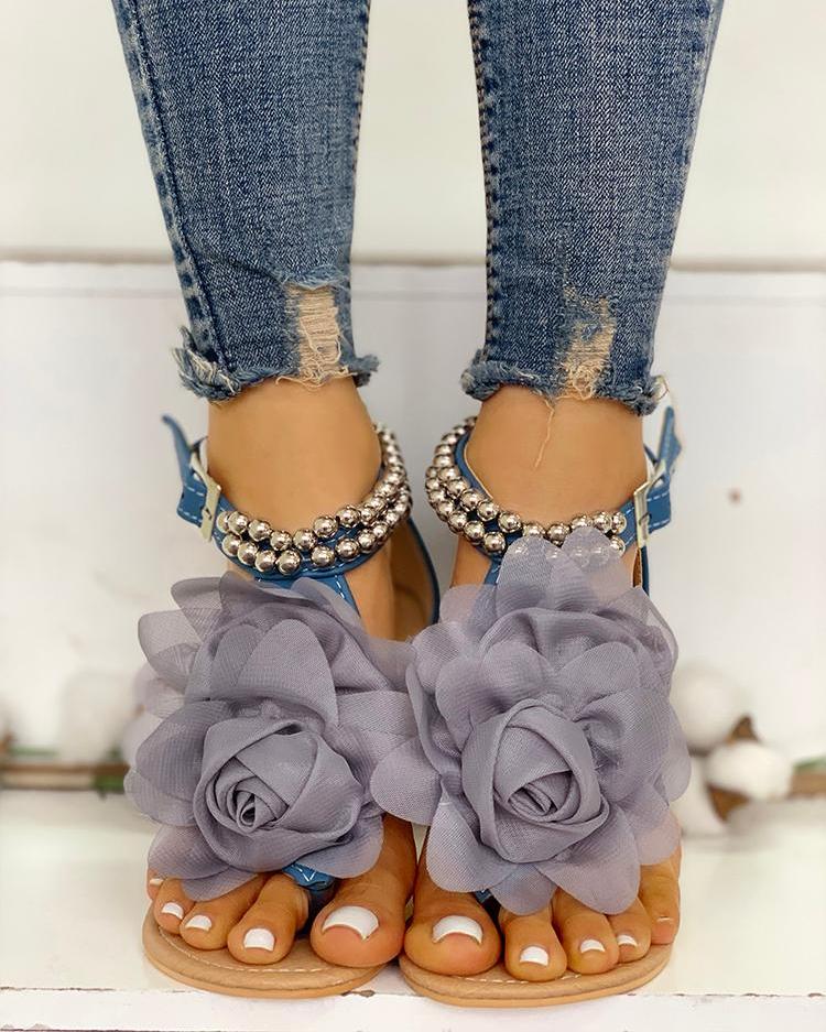 Mirla | Bekväma Blommörkade Remmar Platt Sandal-Eva Jonsson