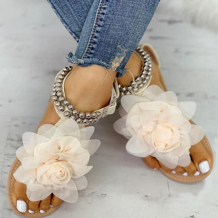 Mirla | Bekväma Blommörkade Remmar Platt Sandal-Eva Jonsson