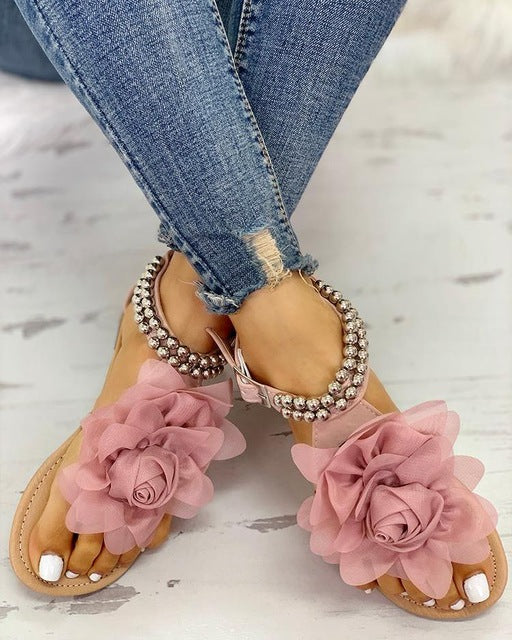 Mirla | Bekväma Blommörkade Remmar Platt Sandal-Eva Jonsson