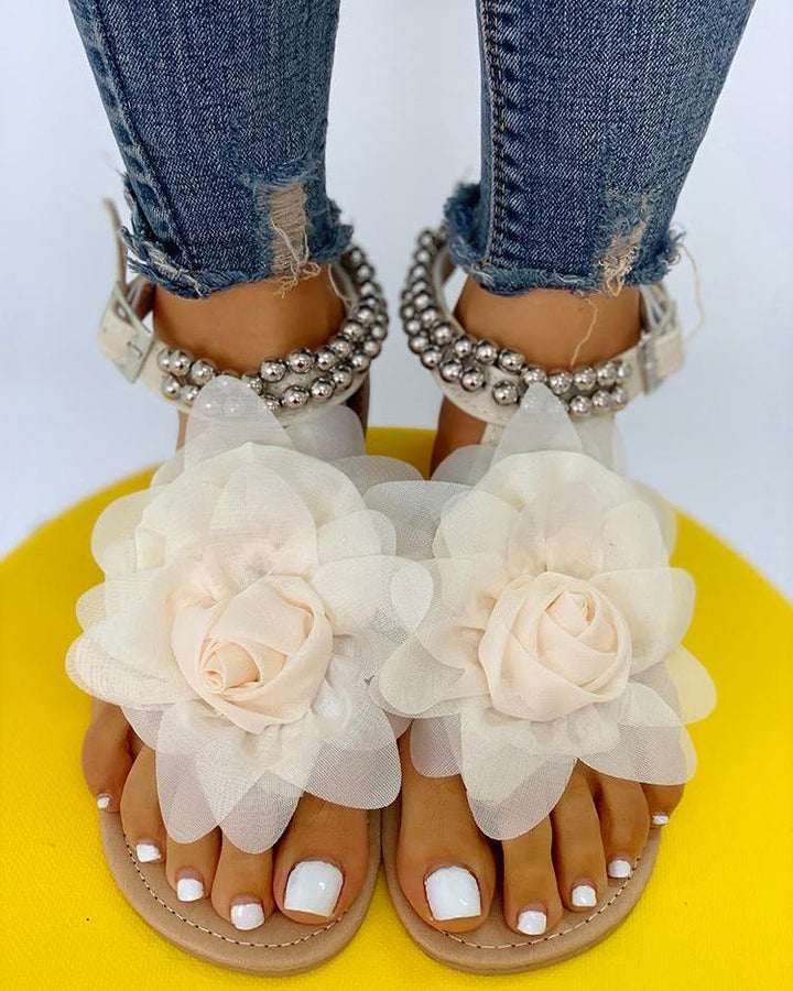 Mirla | Bekväma Blommörkade Remmar Platt Sandal-Eva Jonsson