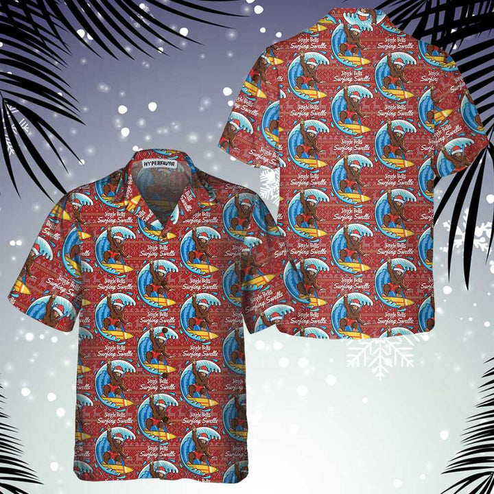 Mirla | Bigfoot Surfing Jul Hawaii Shirt Roligt Jul Bigfoot Shirt Bästa Julklappidé-Eva Jonsson
