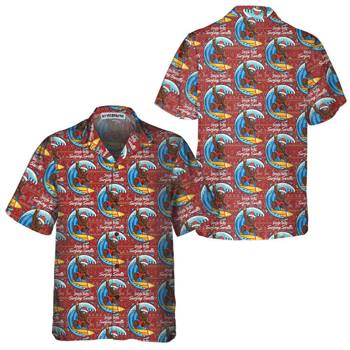 Mirla | Bigfoot Surfing Jul Hawaii Shirt Roligt Jul Bigfoot Shirt Bästa Julklappidé-Eva Jonsson