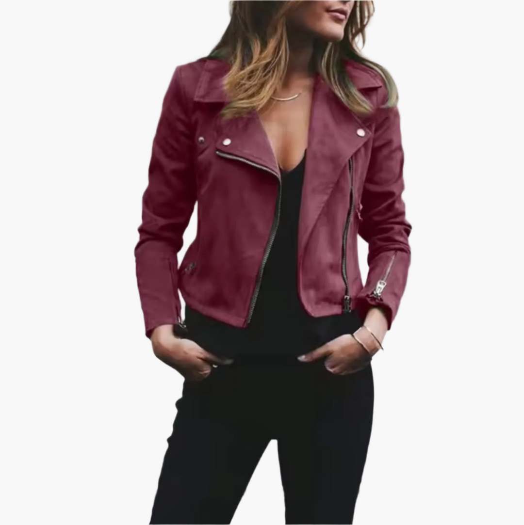 Mirla | Bikerjacka Kort Jacka för Fritid och Vardag - Moderiktig Streetstyle-Look-Eva Jonsson