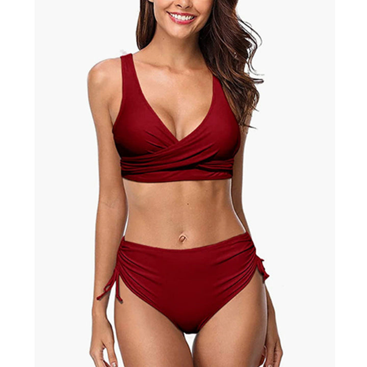 Mirla | Bikini Set Högmidjade Byxor V-ringad Inslagen Topp Justerbar & Stödjande Passform-Eva Jonsson