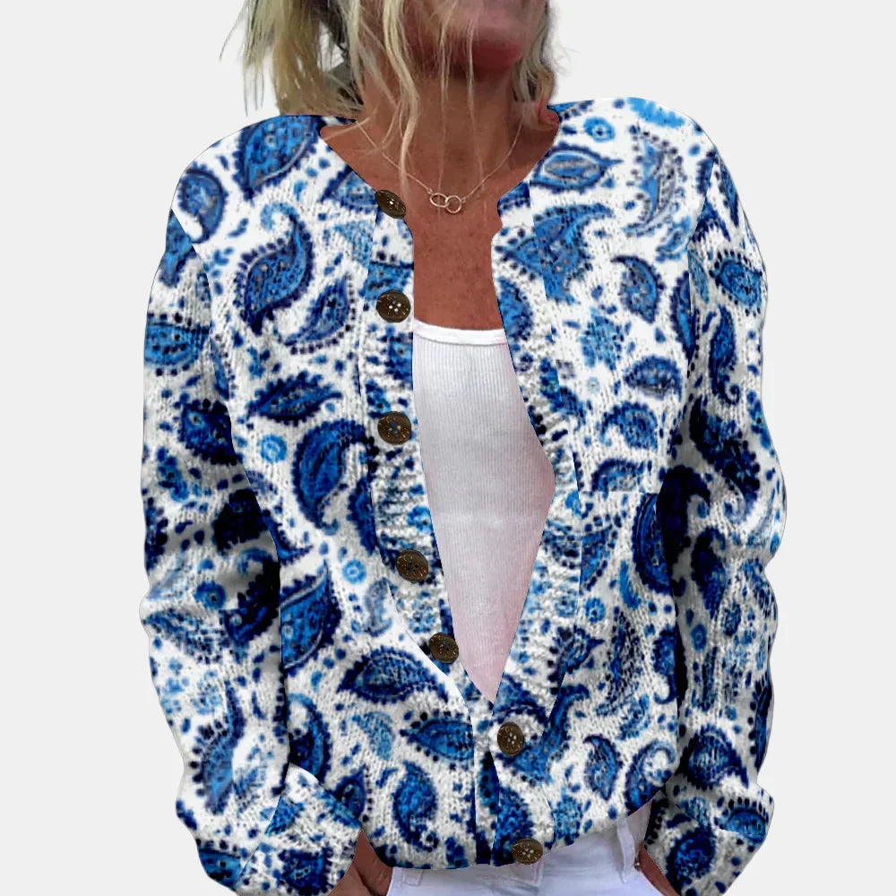 Mirla | Blå Bladtryck Cardigan-Eva Jonsson