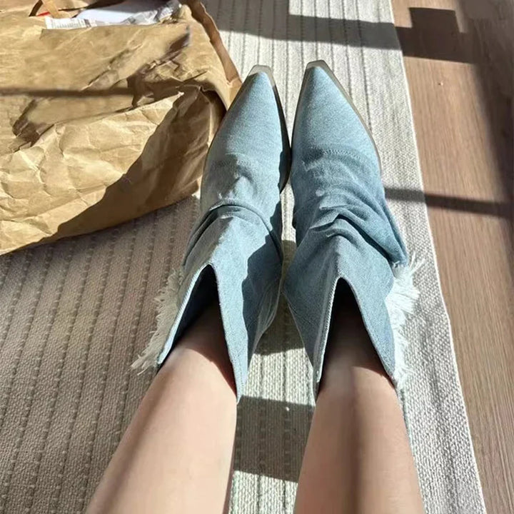 Mirla | Blå Denim Lårhöga Stövlar-Eva Jonsson