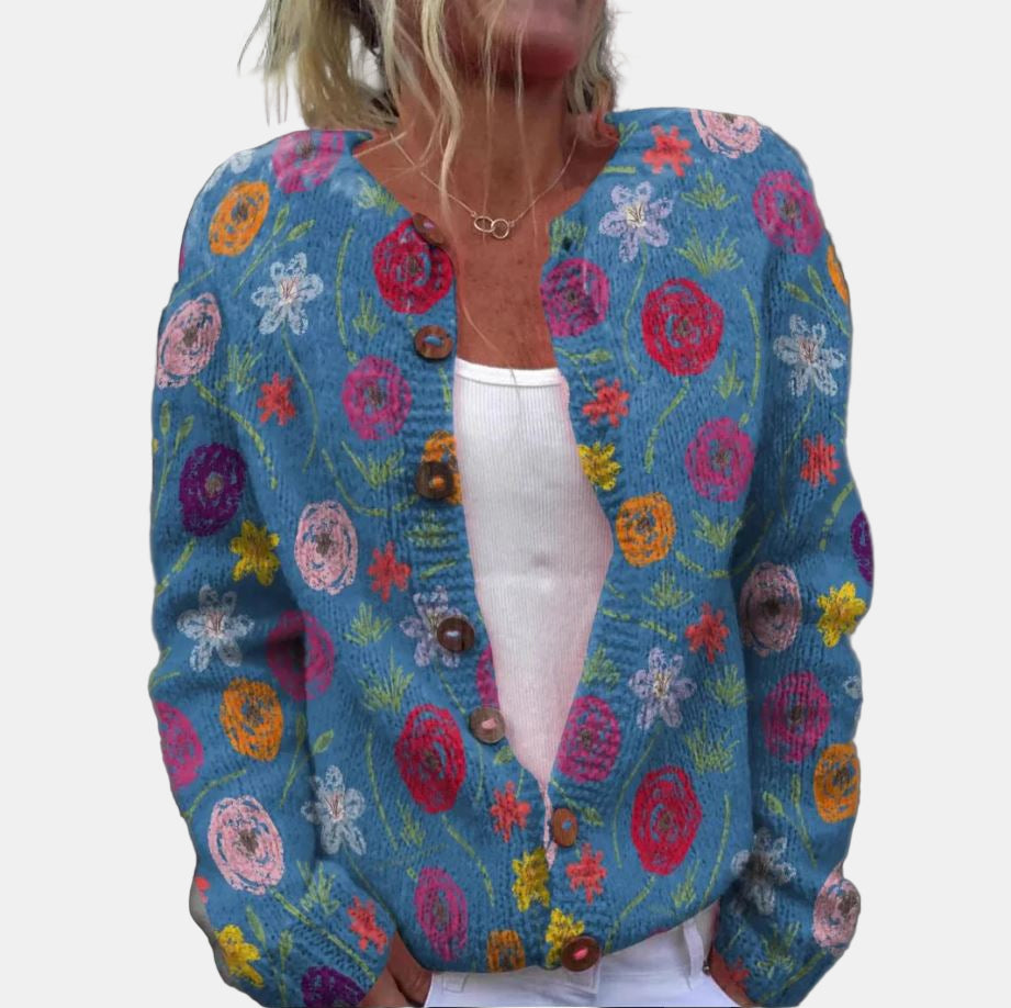 Mirla | Blått Blommönster Cardigan-Eva Jonsson