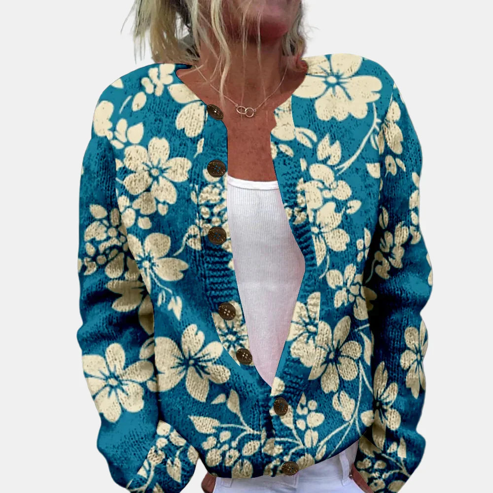 Mirla | Blått Blommönster Cardigan-Eva Jonsson