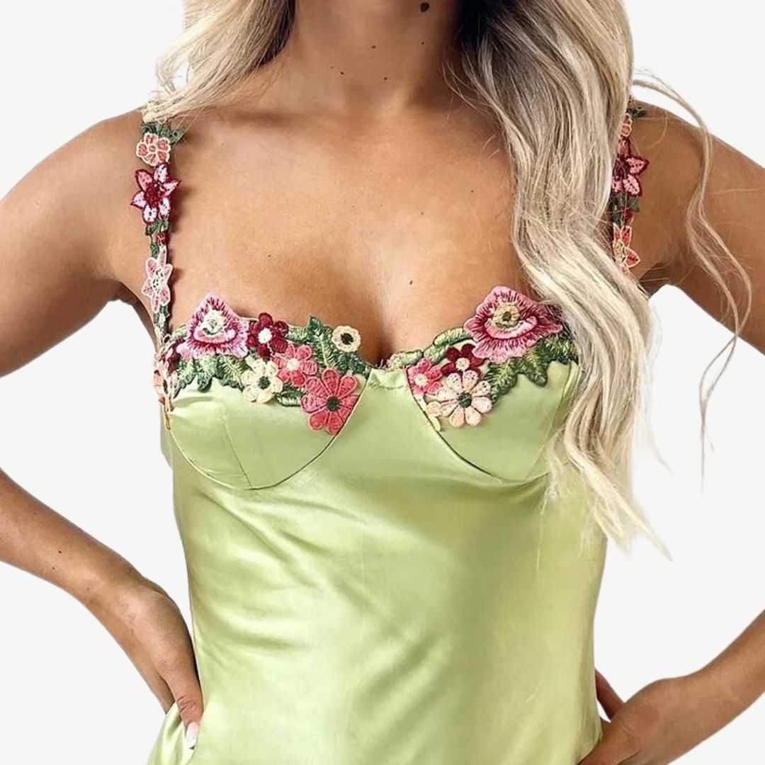 Mirla | Blomma Båtutskärning Hög Slits Siden Slimmig Trädgård Fest Slip Maxiklänningar-Eva Jonsson