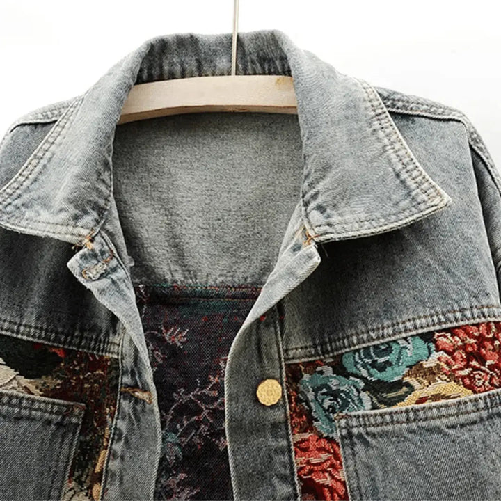 Mirla | Blommig Denim Jacka-Eva Jonsson