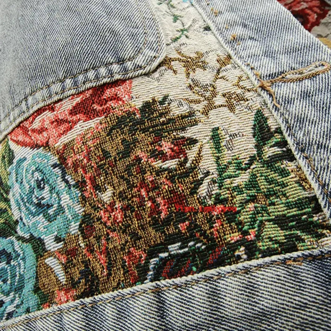 Mirla | Blommig Denim Jacka-Eva Jonsson