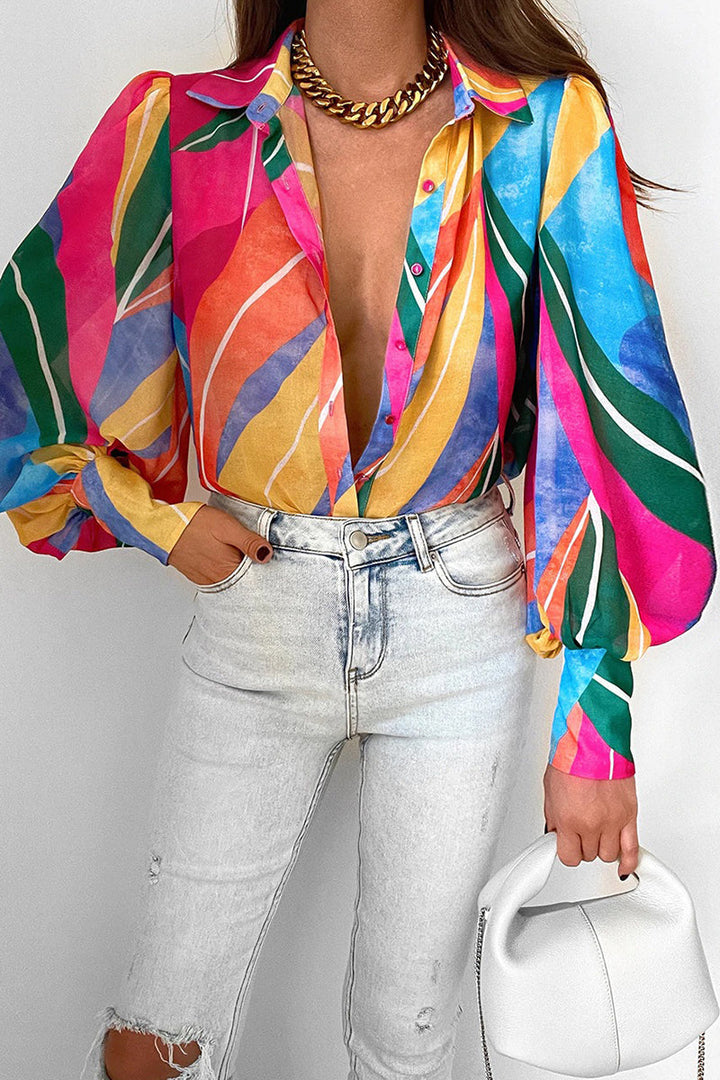 Mirla | Blommig blus med puffärmar för damer-Eva Jonsson