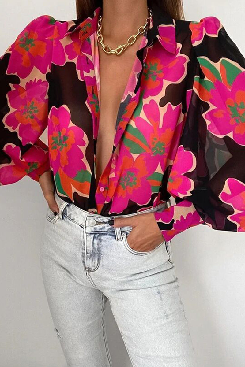 Mirla | Blommig blus med puffärmar för damer-Eva Jonsson