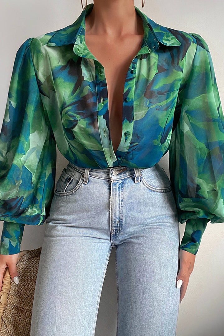 Mirla | Blommig blus med puffärmar för damer-Eva Jonsson