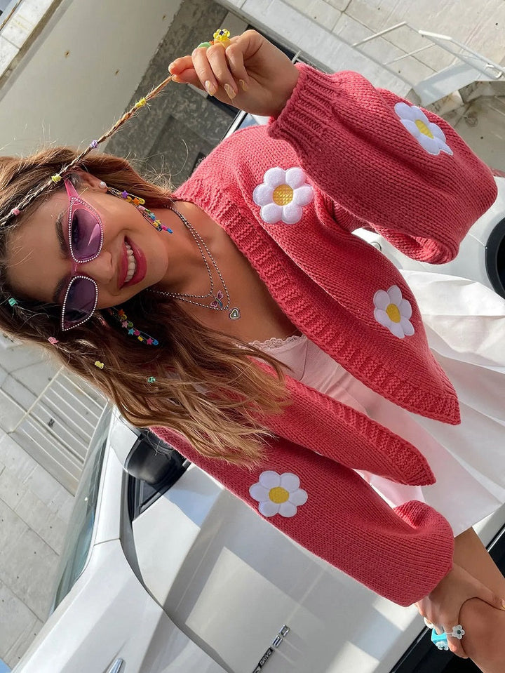 Mirla | Blommig stickad cardigan för damer-Eva Jonsson