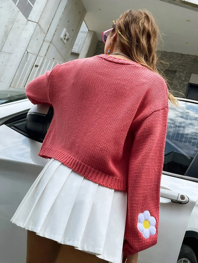 Mirla | Blommig stickad cardigan för damer-Eva Jonsson