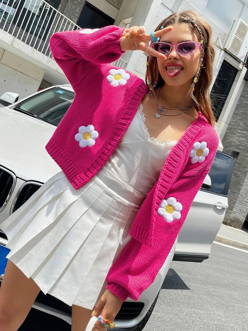 Mirla | Blommig stickad cardigan för damer-Eva Jonsson