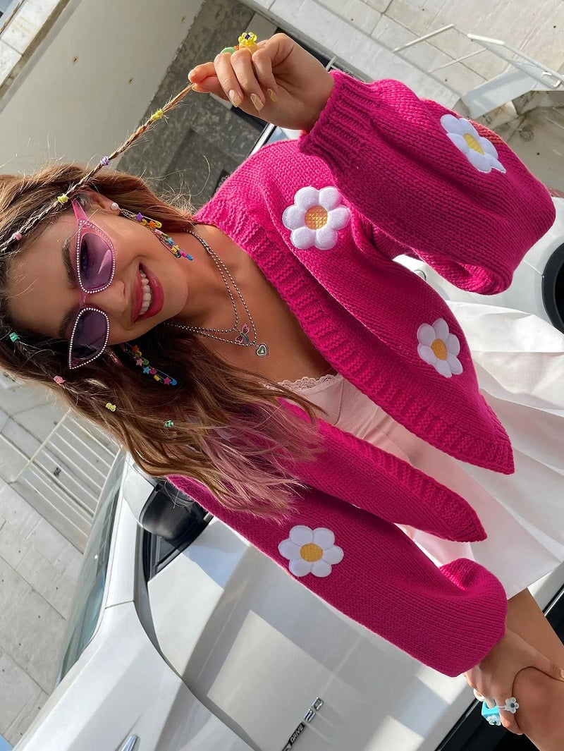 Mirla | Blommig stickad cardigan för damer-Eva Jonsson