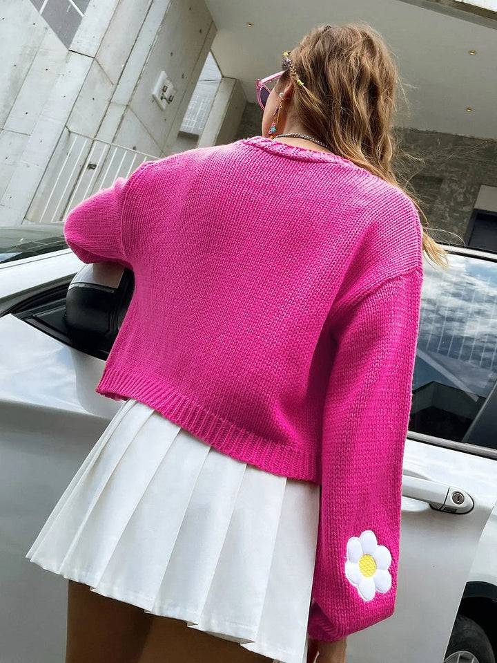 Mirla | Blommig stickad cardigan för damer-Eva Jonsson