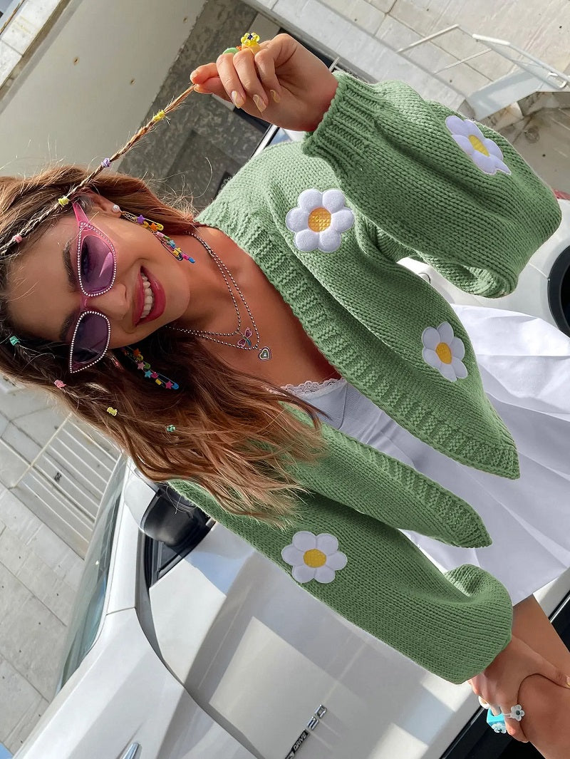 Mirla | Blommig stickad cardigan för damer-Eva Jonsson