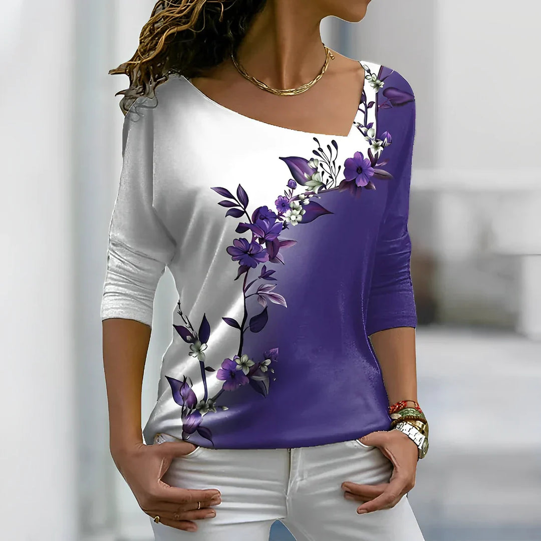 Mirla | Blommigt Kontrastfärgat T-shirt-Eva Jonsson