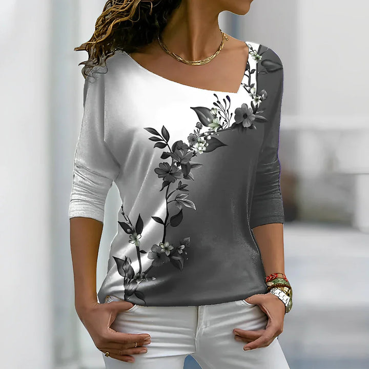Mirla | Blommigt Kontrastfärgat T-shirt-Eva Jonsson
