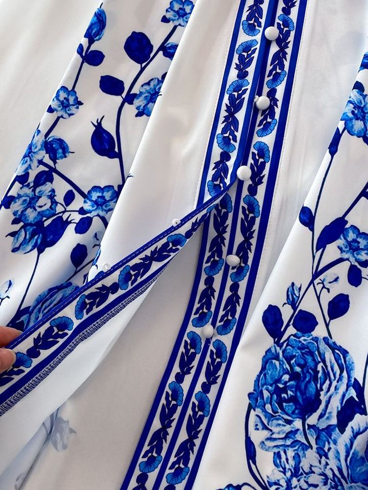 Mirla | Blommönsterklänning Maxiklänning med Långa Ärmar och Blommtryck, med Bälte-Eva Jonsson