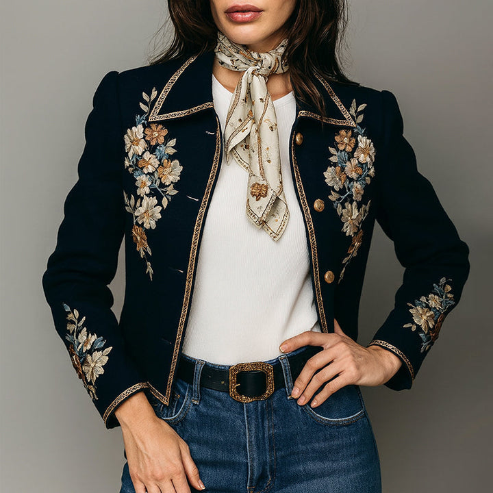 Mirla | Blommönstrad Broderad Korts Jacket-Eva Jonsson