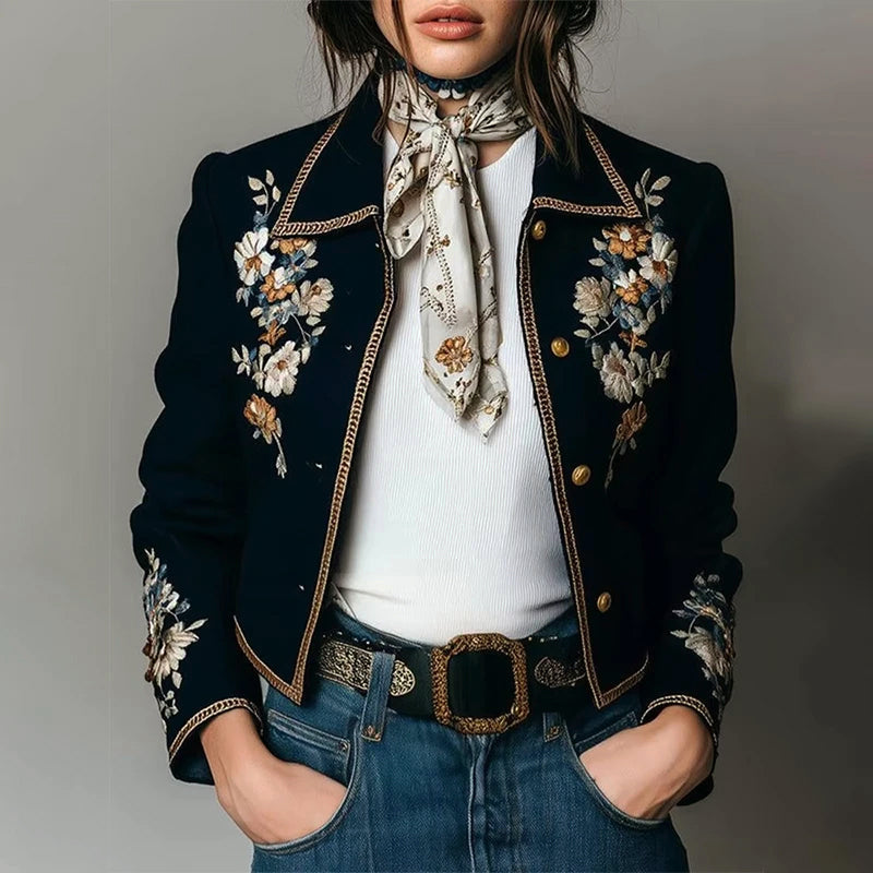 Mirla | Blommönstrad Broderad Korts Jacket-Eva Jonsson