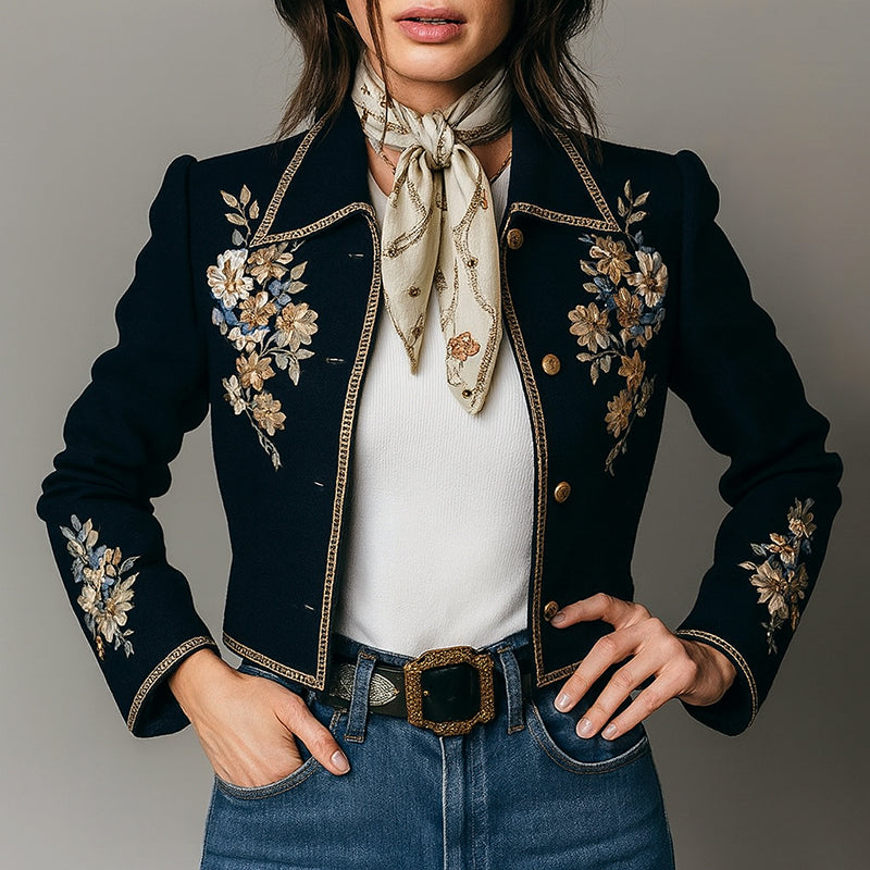 Mirla | Blommönstrad Broderad Korts Jacket-Eva Jonsson