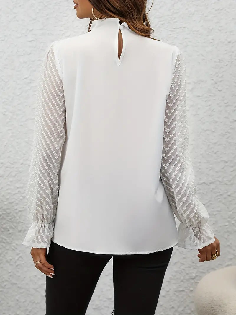 Mirla | Blus Elegant Plisserad Top med Nätärmar för Damer-Eva Jonsson