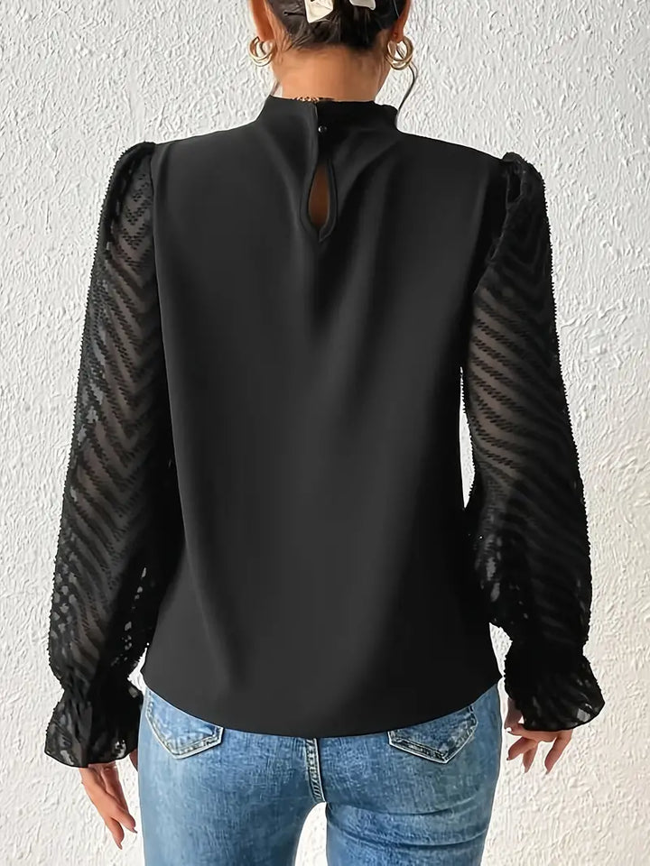 Mirla | Blus Elegant Plisserad Top med Nätärmar för Damer-Eva Jonsson