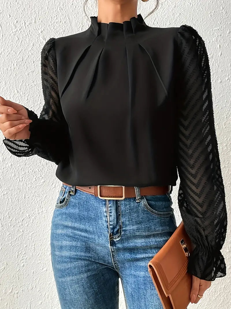 Mirla | Blus Elegant Plisserad Top med Nätärmar för Damer-Eva Jonsson