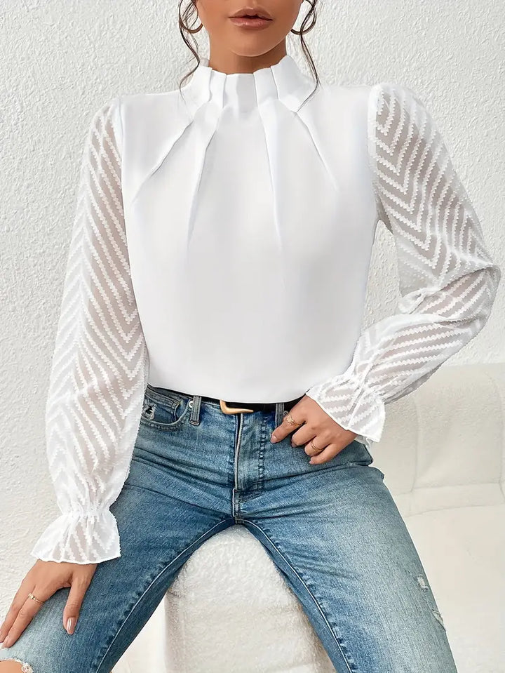 Mirla | Blus Elegant Plisserad Top med Nätärmar för Damer-Eva Jonsson