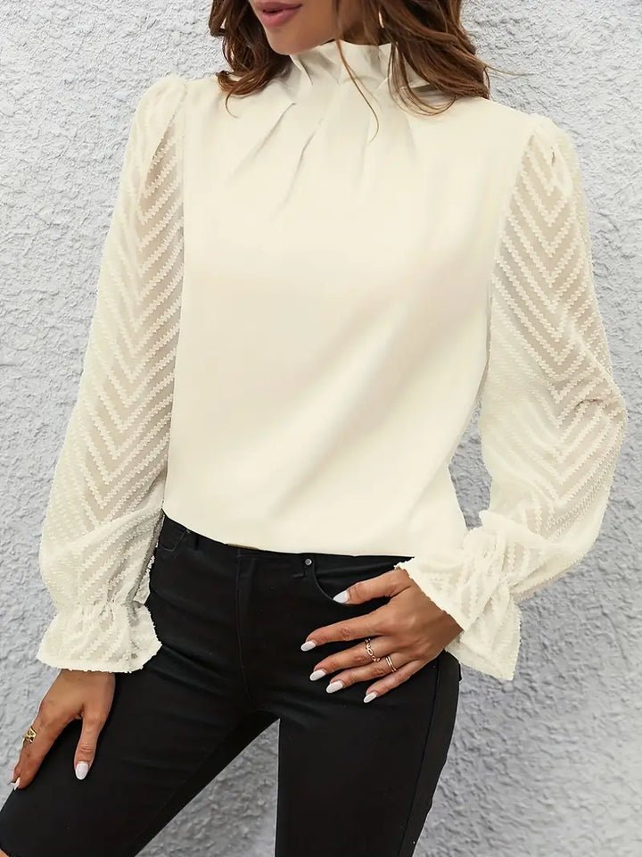 Mirla | Blus Elegant Plisserad Top med Nätärmar för Damer-Eva Jonsson