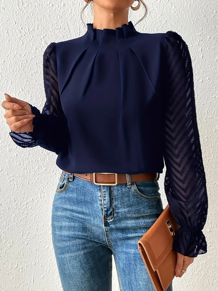 Mirla | Blus Elegant Plisserad Top med Nätärmar för Damer-Eva Jonsson