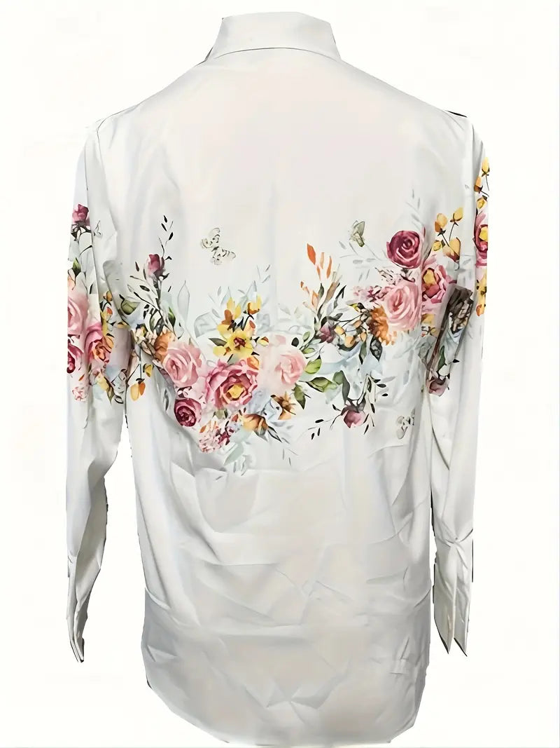 Mirla | Blus för kvinnor med blommönster, avslappnad skjortblus med långa ärmar-Eva Jonsson