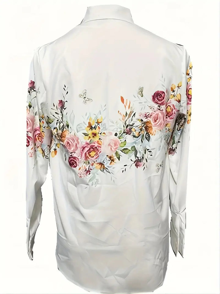 Mirla | Blus för kvinnor med blommönster, avslappnad skjortblus med långa ärmar-Eva Jonsson