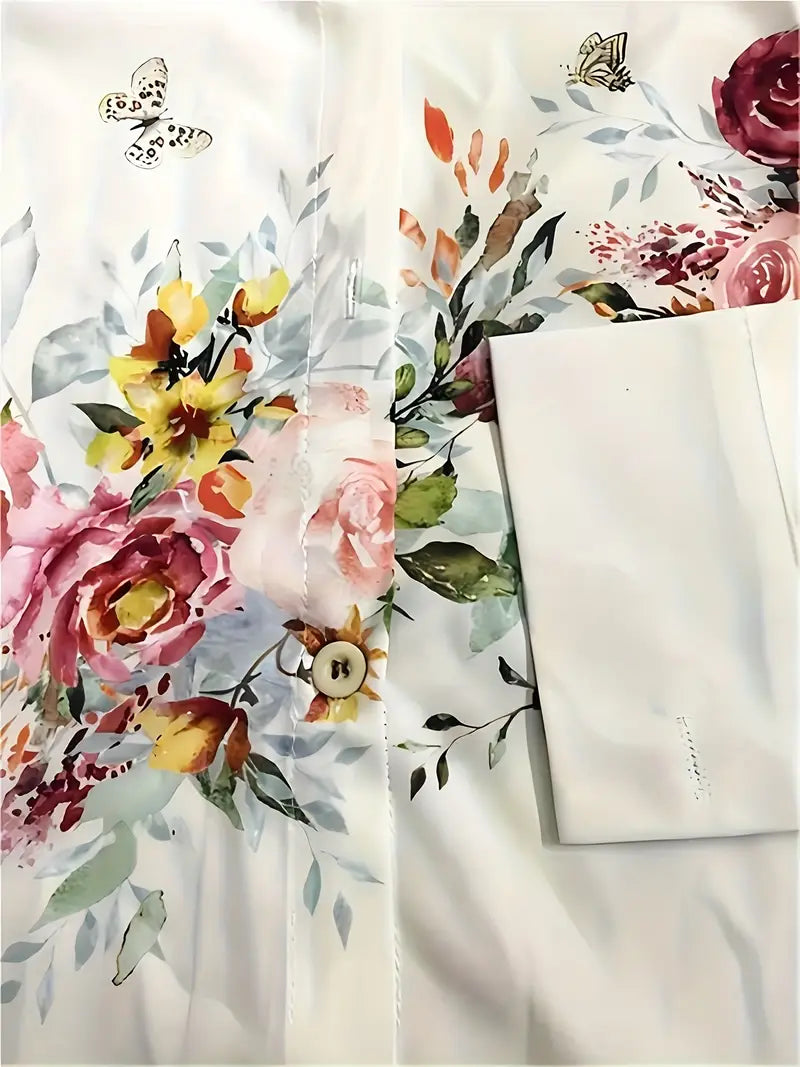 Mirla | Blus för kvinnor med blommönster, avslappnad skjortblus med långa ärmar-Eva Jonsson