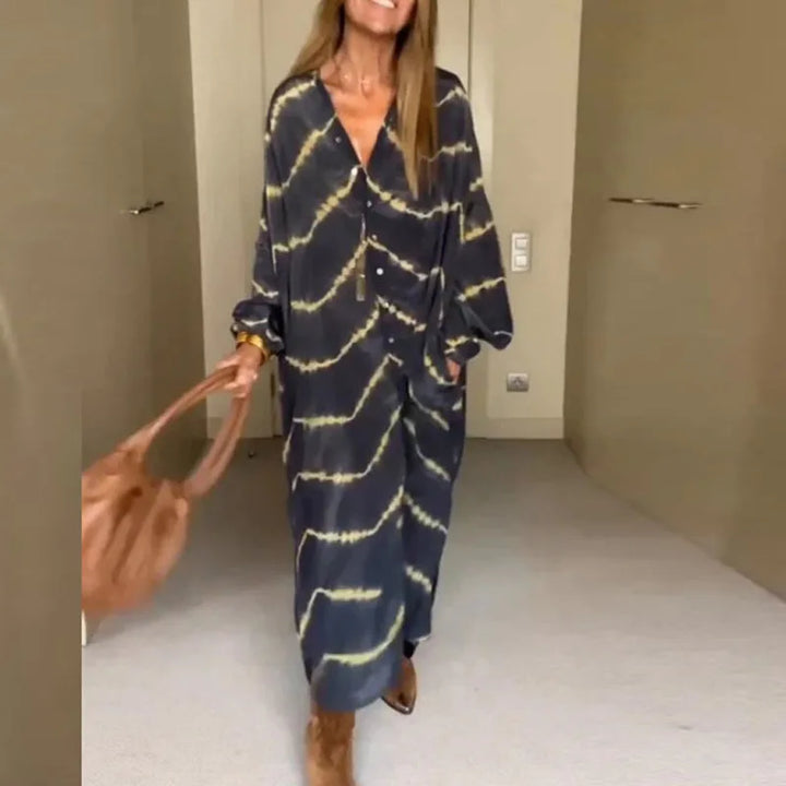 Mirla | Boho Randig Långärmad Klänning-Eva Jonsson