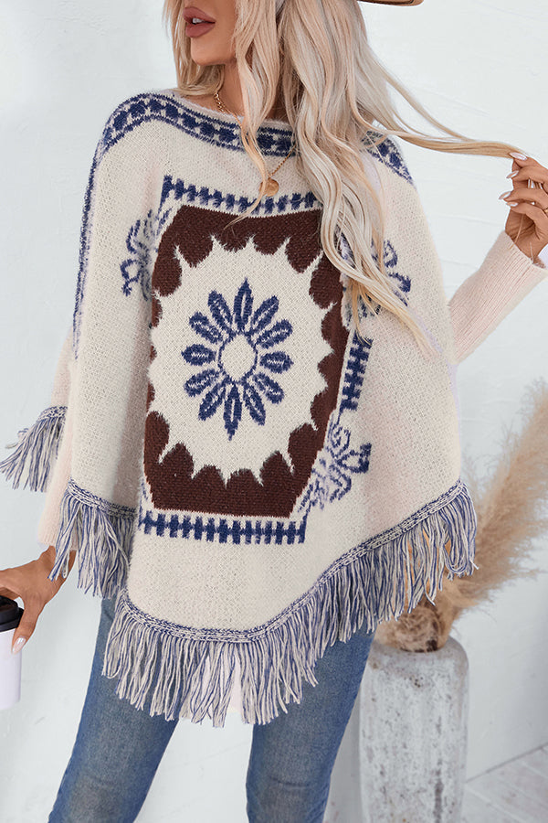 Mirla | Boho Stickad Tröja med Fransar Nederkant-Eva Jonsson
